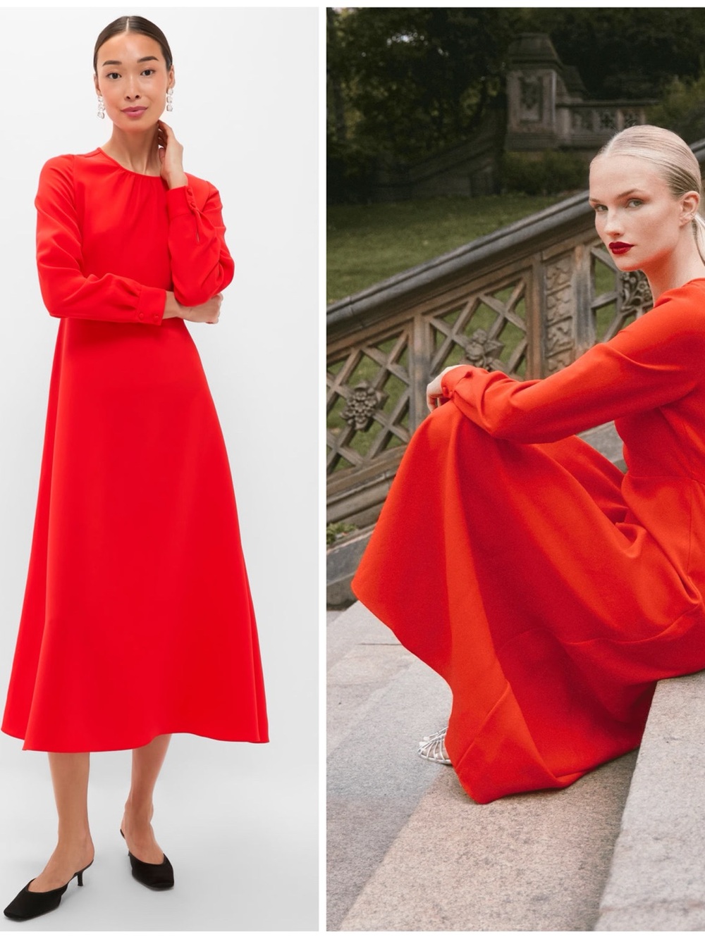 NWT Hunter Bell Red Delancey Midi Long Sleeve Crepe Dress Size Women’s 6